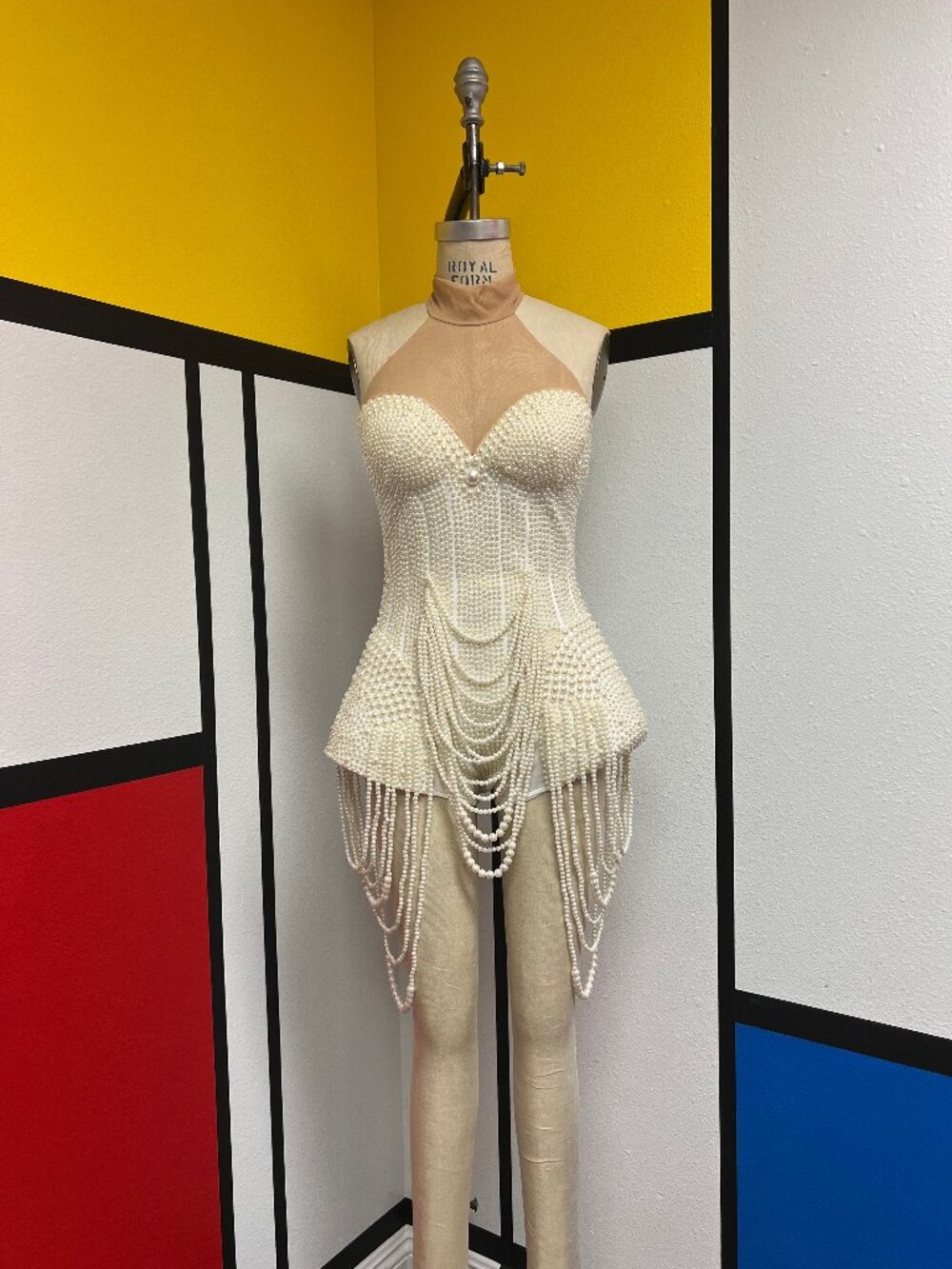 EUC Pearl Bustier Bodysuit Padded Hips Dance Costume Small